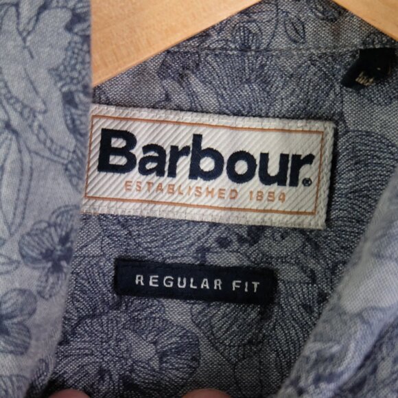 Barbour Shirt Mens Small Blue Floral Button Up Lyocell Linen Blend Short Sleeve - Picture 6 of 9